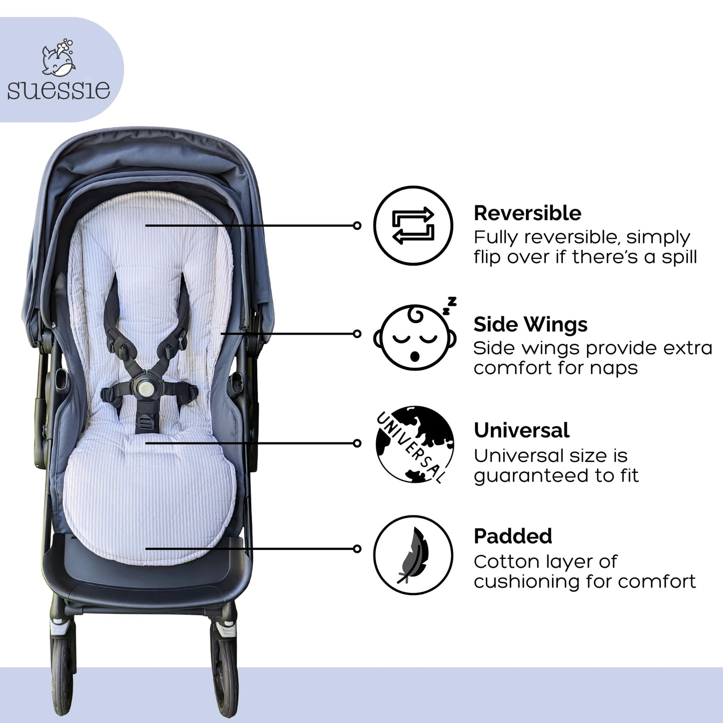 Suessie Stroller Liner - Universal And Reversible Seat Insert, Sand Stripe