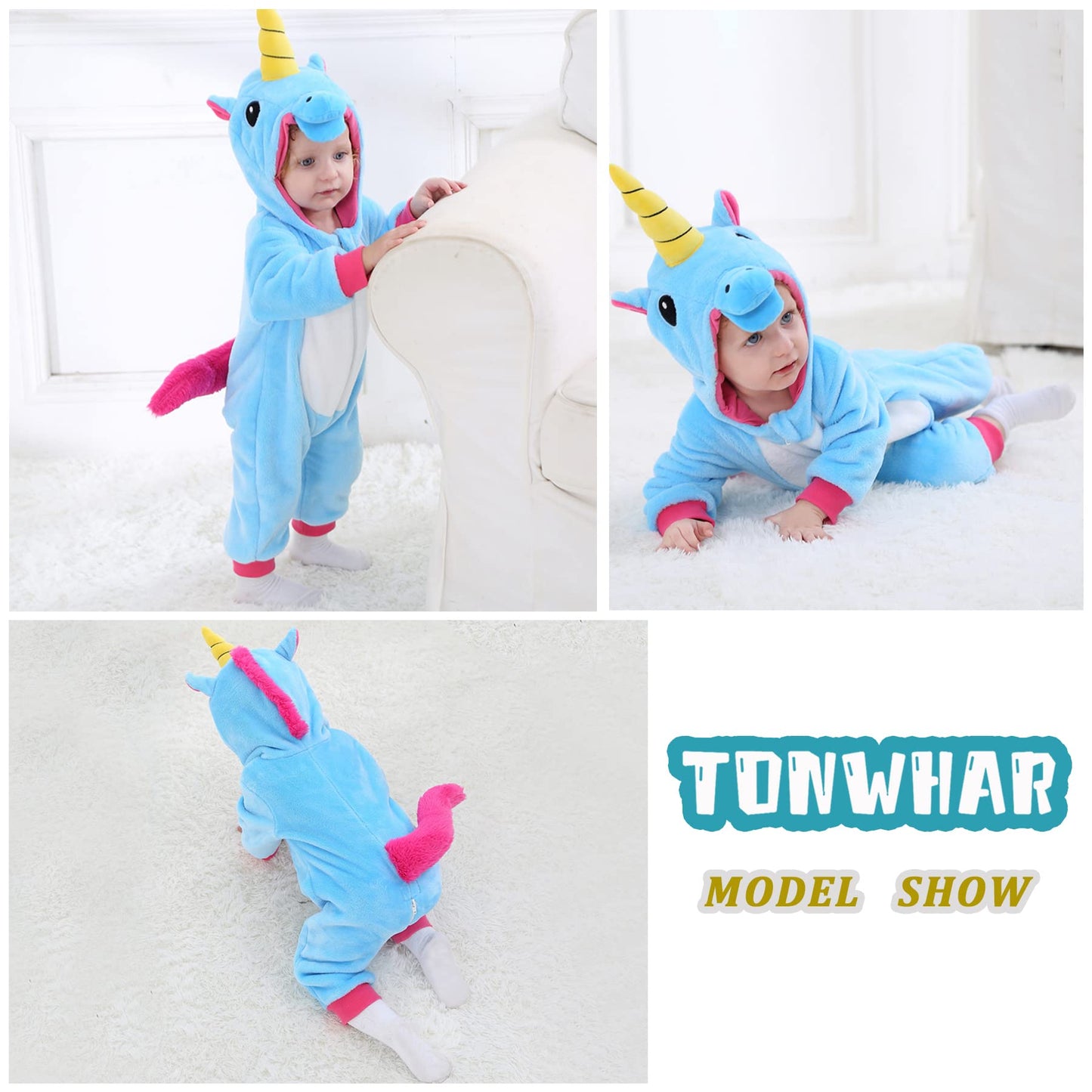 Tonwhar Infant And Toddler Halloween Cosplay Costume Kids' Animal Outfit Snowsuit(3-6 Months,Blue Unicorn)