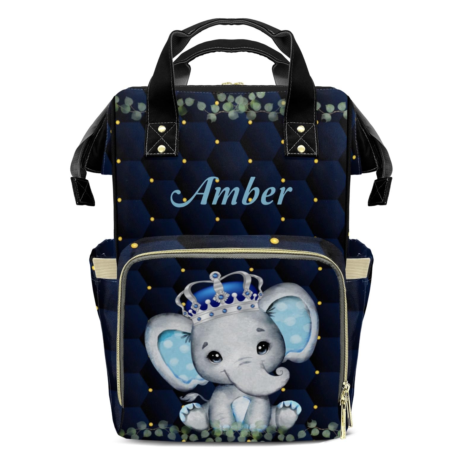 XOZOTY Cute Elephant Diaper Bags Backpack with Name Personalized Baby Bag Travel Tote Bag Gifts for Mom Girl