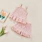Coorally Toddler Baby Girl Floral Ruffled Outfits Set Strap Crop Tops+ Shorts Pants Summer Clothes Set (A-Pink, 18-24 Months)