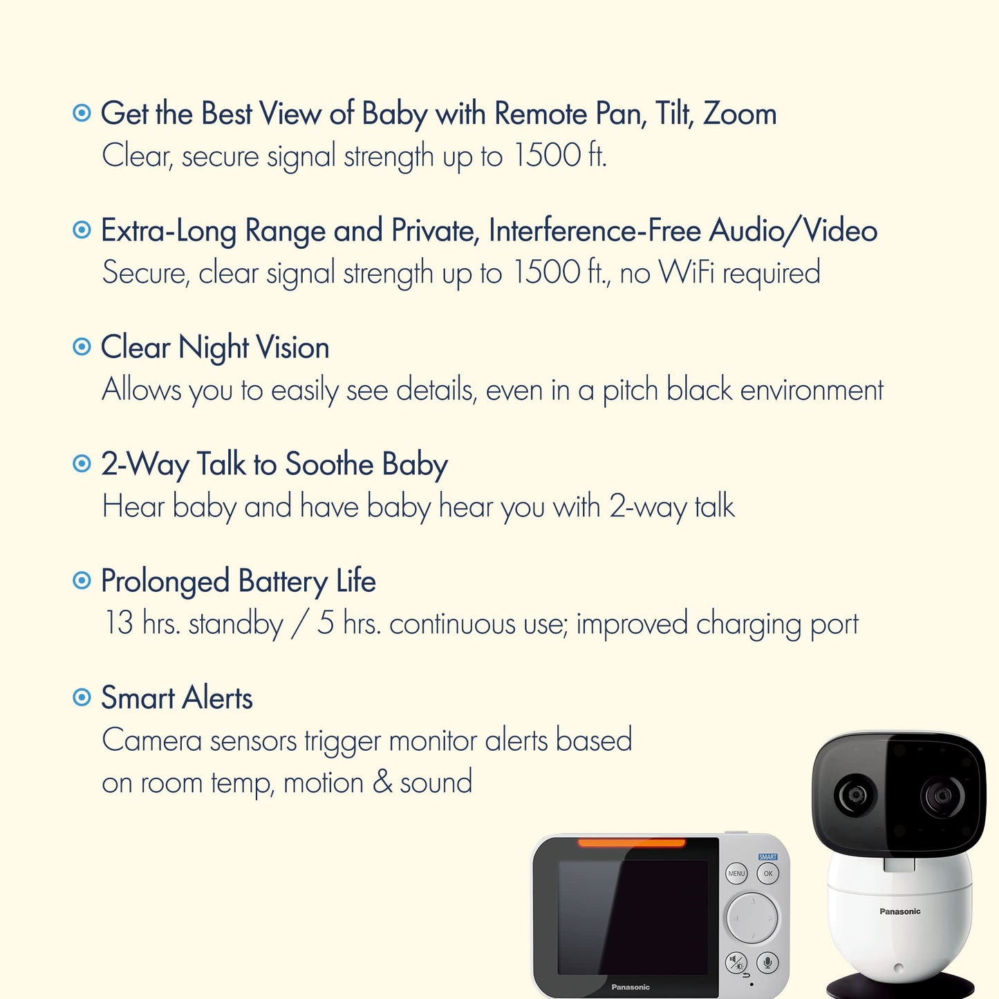 Panasonic Baby Monitor With Camera And Audio, 3.5    Color Video Baby Monitor, Extra Long Range, Secure Connection, 2-Way Talk,