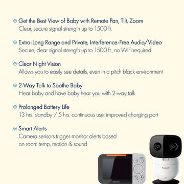 Panasonic Baby Monitor With Camera And Audio, 3.5    Color Video Baby Monitor, Extra Long Range, Secure Connection, 2-Way Talk,