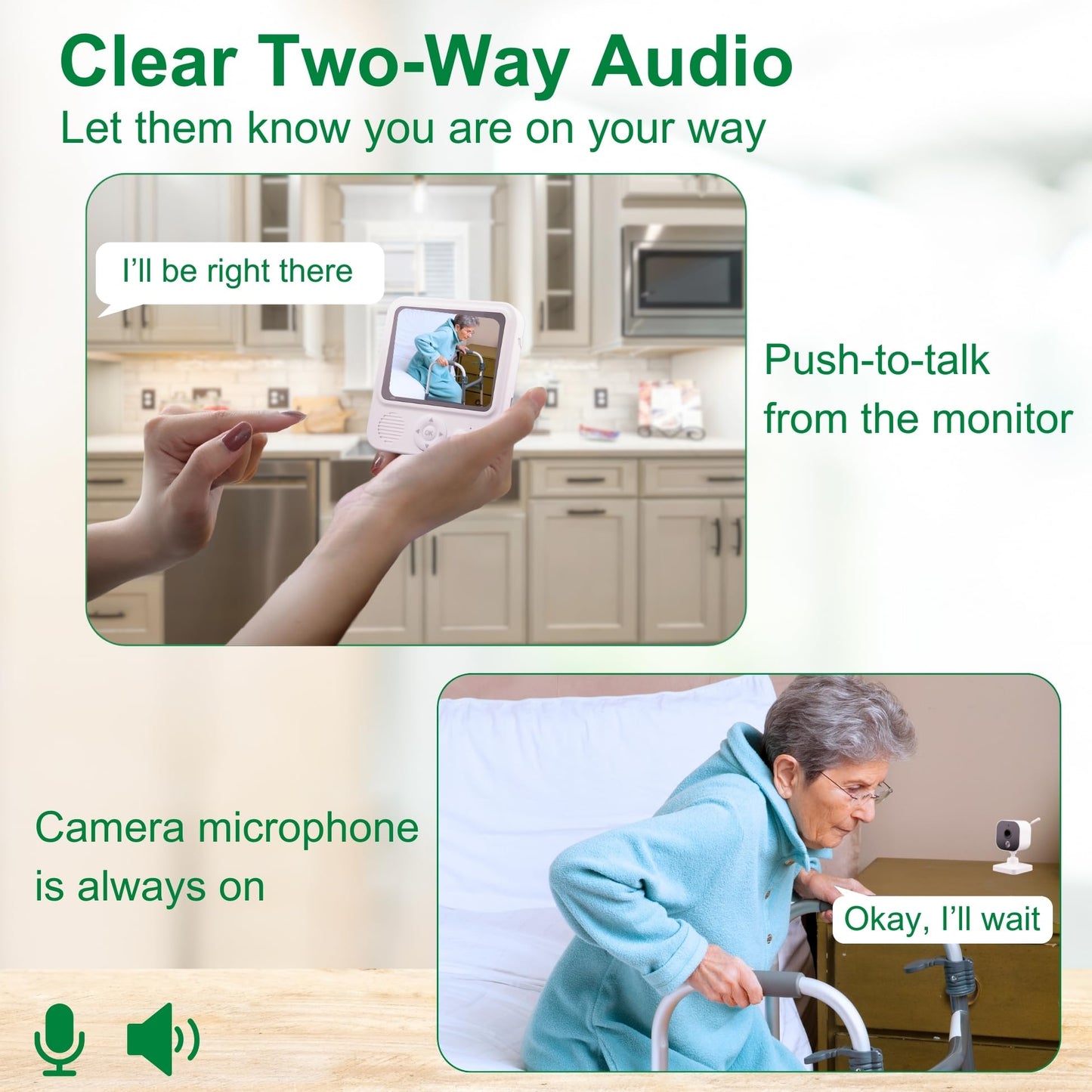 Smart Caregiver Video Monitor For Elderly Care And Caregivers, Portable, Rechargeable, Infrared Night Vision, Secure Connection,
