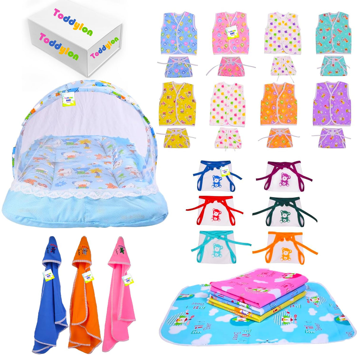 Toddylon 30 in 1 New Born Baby Products All Gift Pack | Baby Bedding Set | Baby Clothes | Essentials Items | Combo Set |New Born