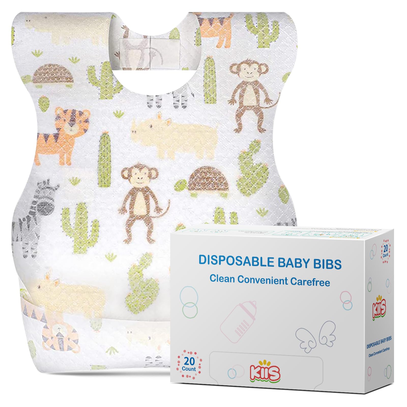 Kiis Disposable Baby Bibs With Large Crumb-Catching Pocket - Hygienic, Soft And Leakproof Eating, Travel Must Haves, 20 Count (A
