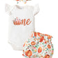 Grnshts Baby Girl One Birthday Clothes Ruffle Sleeve Romper+Pumpkin Shorts+Headband 3Pcs Fall Outfits (Pumpkin, 9-12 Months)