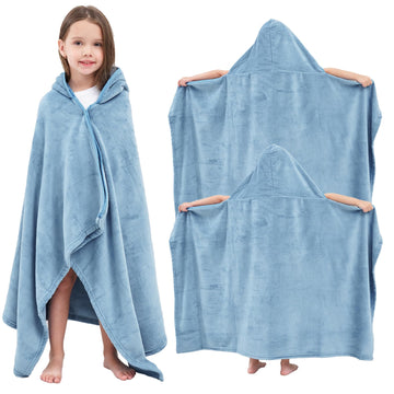 Hiturbo 2Pcs Kids Hooded Towel: Soft Plush Fleece Blanket - 50'X30' Swim Cover Up - Pool Beach Bath Towel Wrap For 3-12 Yrs (B