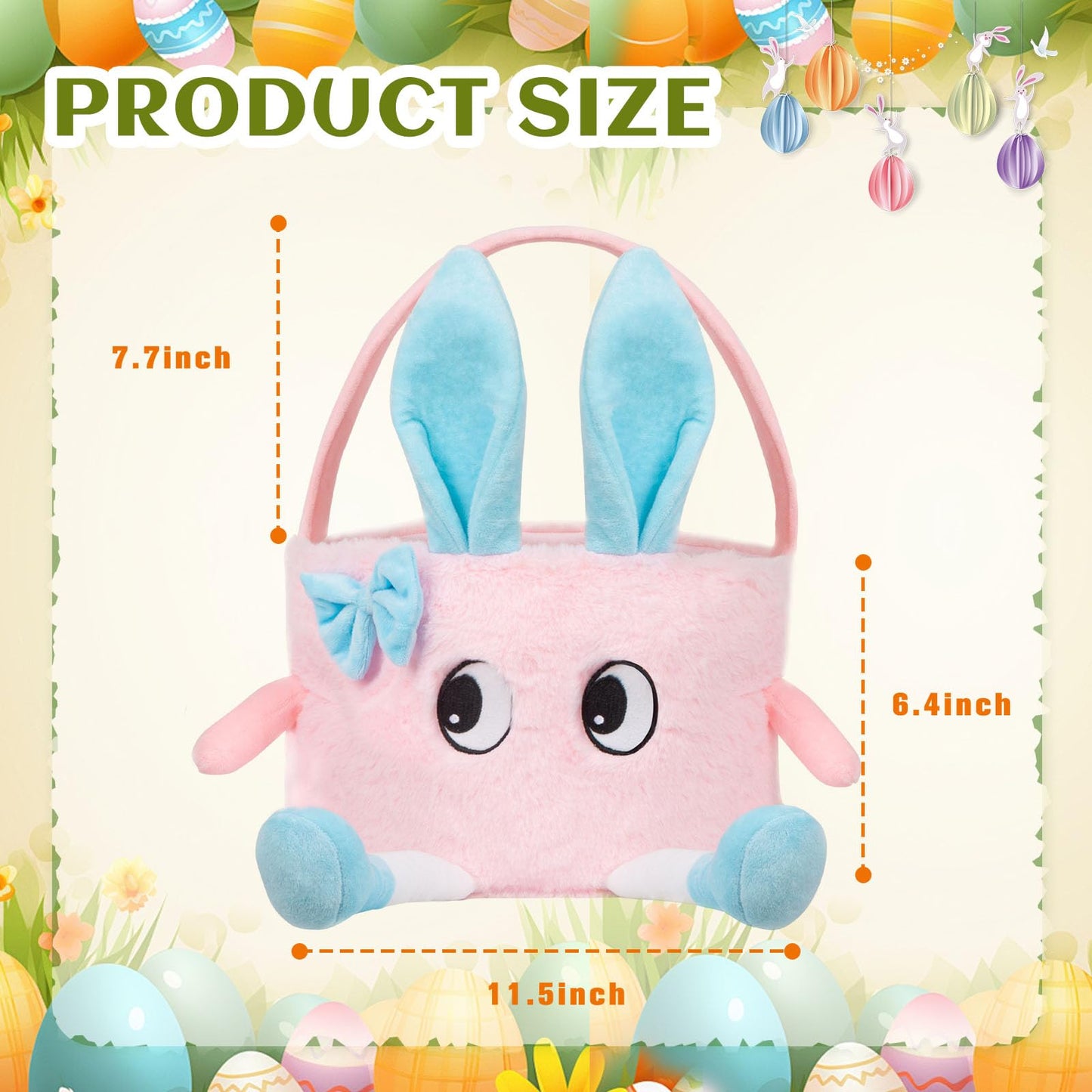 Plush Easter Basket, Soft Pink Basket With Bunny Ears, Easter Tote Bags Bunny Easter Baskets For Easter Decorations, Easter Gift