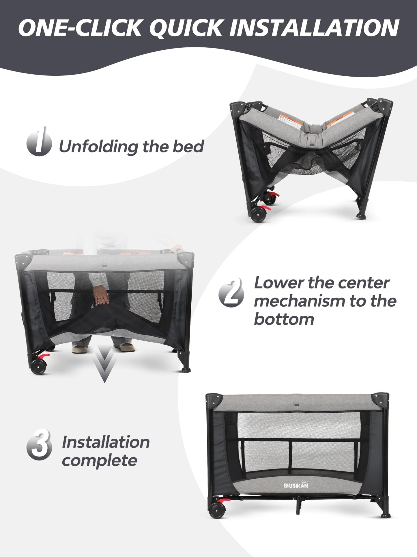 Biusikan Baby Bassinet, Pack And Play With Bassinet, Bassinet Bedside Sleeper With Diaper Changer, Mosquito Net, Music Box, Port