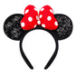 ODOCARE Handmade Glitter Mouse Ears Headband for Women and Ladies, Polka Dot Bow Minnie Ears Costume Accessories(Shiny Red-White
