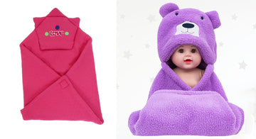 CTMKIDS Baby Wrap with Cap for Kids 74x74 cm  Magenta & Baby Hooded Cum Wrap Blanket for Kids 92x66 cm  Purple