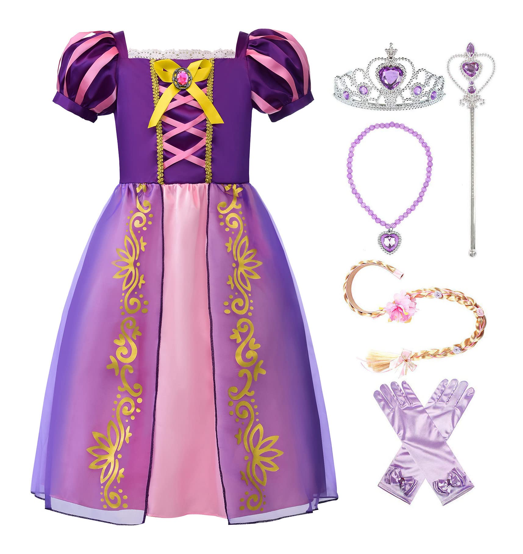 Relibeauty Girls Dress Puff Sleeve Princess Costume, 6-7, Purple(With – Cutebaby WBBAPB081CXMSDV
