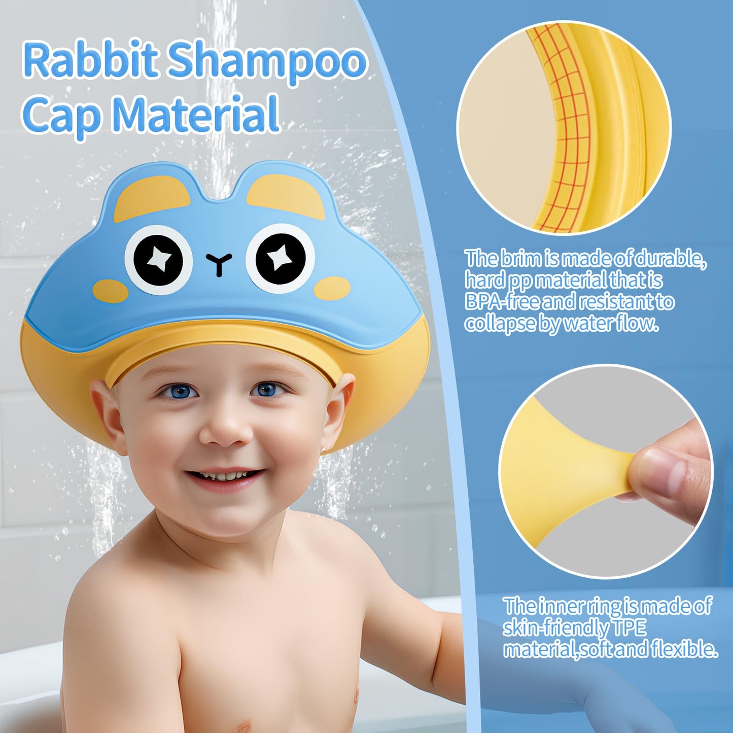Lonlown Shower Cap Shield For Kids Baby Shower Cap For 1-10 Years Kids Bath Visor For Toddler Hair Washing Shield Cute Rabbit Sh