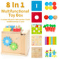 Kizfarm Wooden Montessori Baby Toys, 8-in-1 Wooden Play Kit Includes Object Permanent Box, Coin Box, Carrot Harvest, Shape Sorti