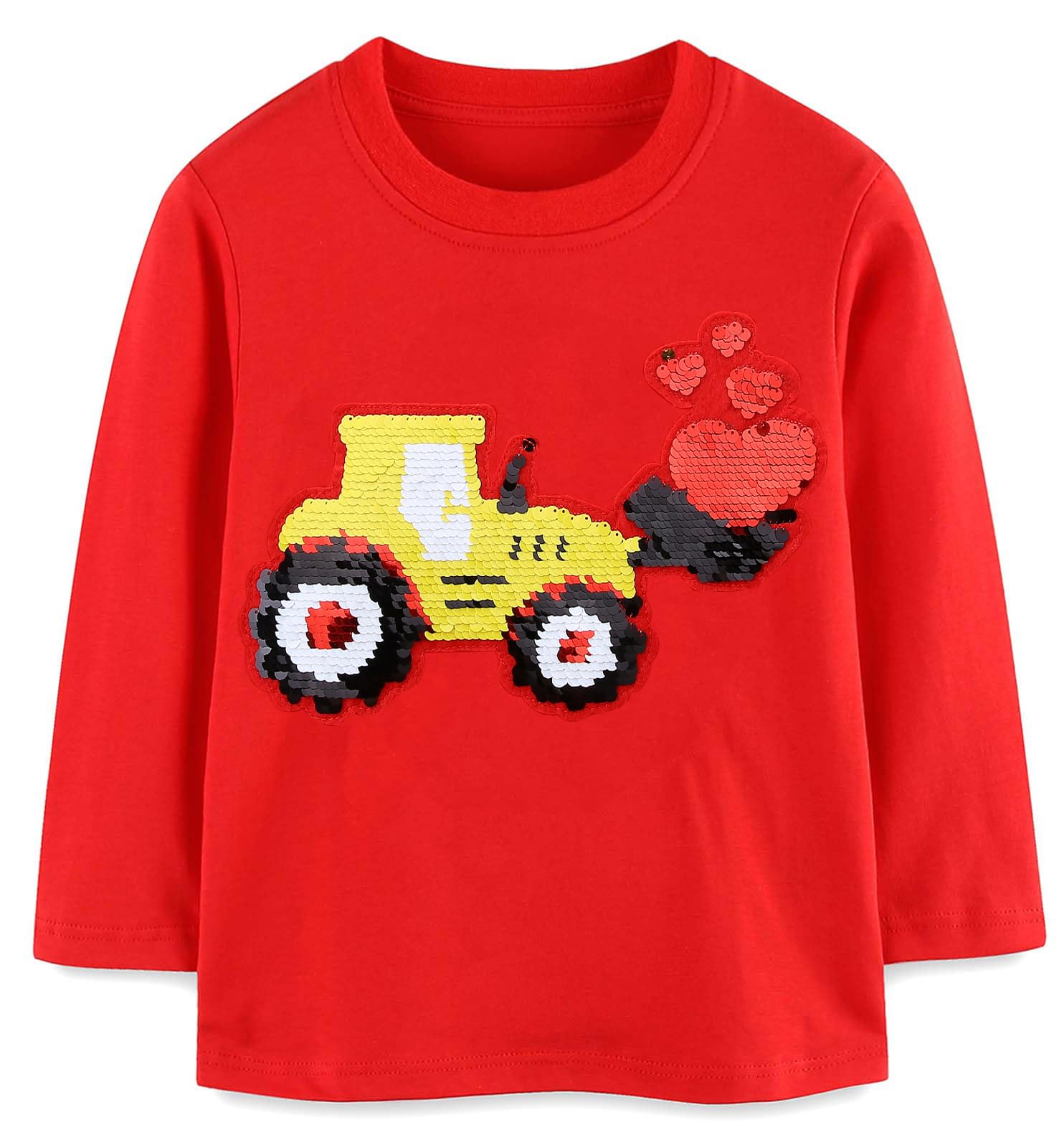 Kids Boys T-Shirt Valentines Flip Sequin Heart Shirt Tie Love Girls Tops Long Sleeve Toddler Baby Tees 3T