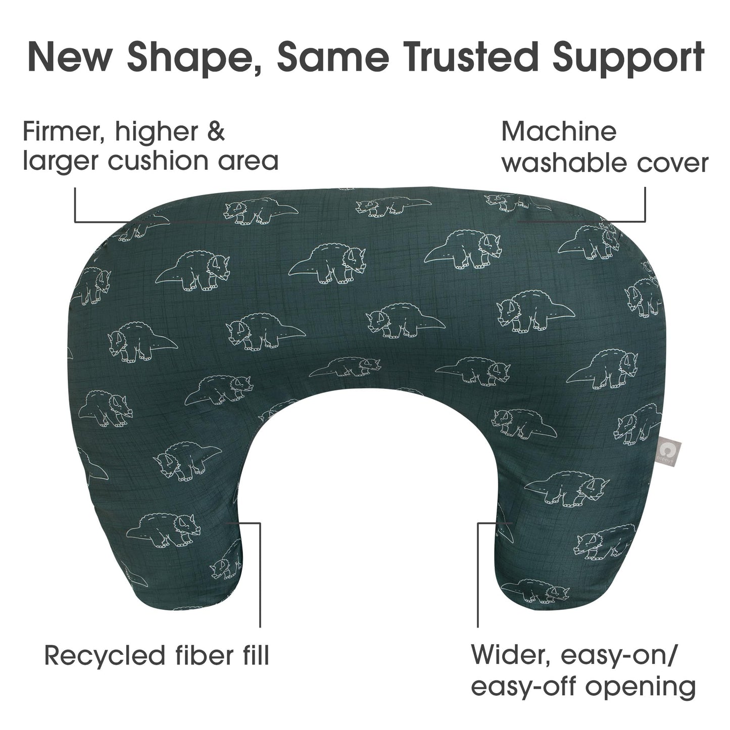 Boppy Nursing Pillow, Forest Green Dinos, Larger, Firmer, More Supportive Pillow For Breastfeeding And Bottle Feeding, Firmer Fi