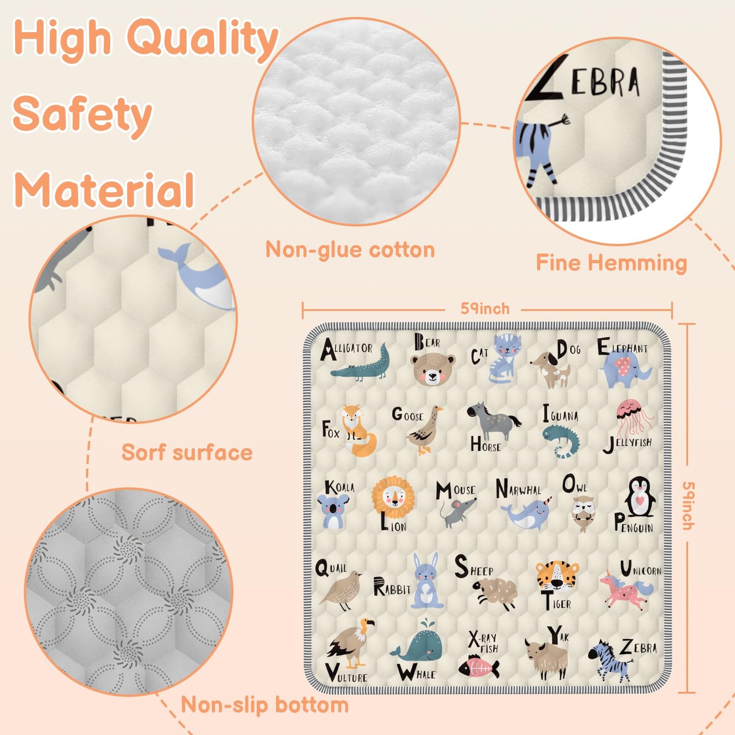 Baby Play Mat 59' X 59', Thickened Soft Floor Mat, Waterproof And Non-Slip Crawling Play Mat, Machine Washable Foldable Crawli