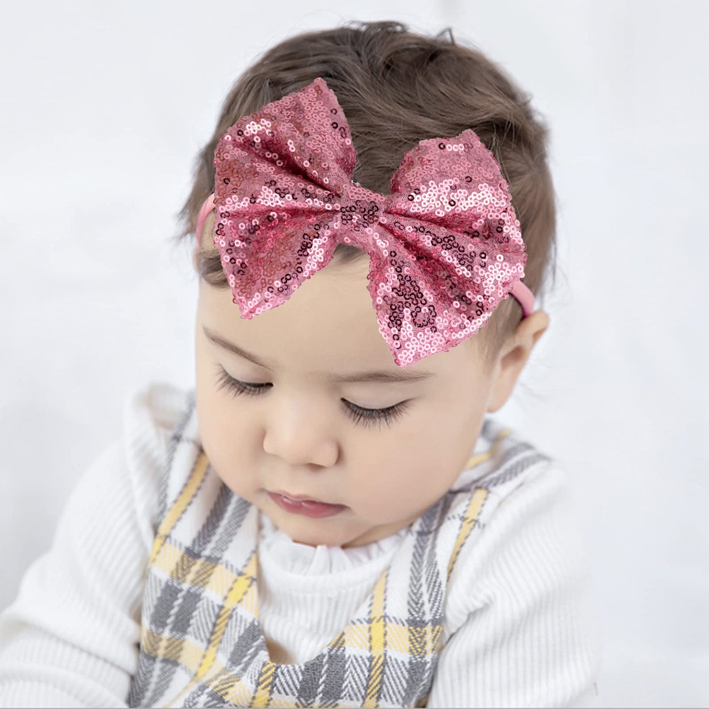 Song Qing Baby Infant Girls Hair Band Sequined Bow Headband Turban Knot Hair Headwear (Sequins Pink)