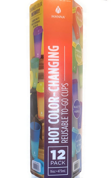 Manna 16Oz Color Changing Reusable Cup Set For Hot Liquids - 12-Piece - Red, Green, Blue, Sky Blue