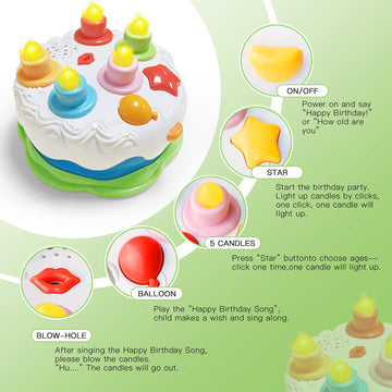 OKREVIEW First Birthday Cake Toy - Todderl Birthday Cake Toy with Candles and Songs for 18 Months+ Boys Girls Musical Birthday G