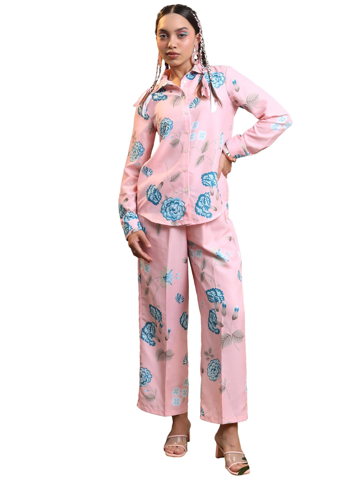 Vishudh Women Regular Fit Shirt Collar CoOrd Set Vncs000013 Pink Xl