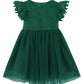 Rjxdlt Toddler Girl Dress Baby Girl Tulle Dress Flutter Sleeve Tutu Flower Girl Dress 6 Years Dark Green 396