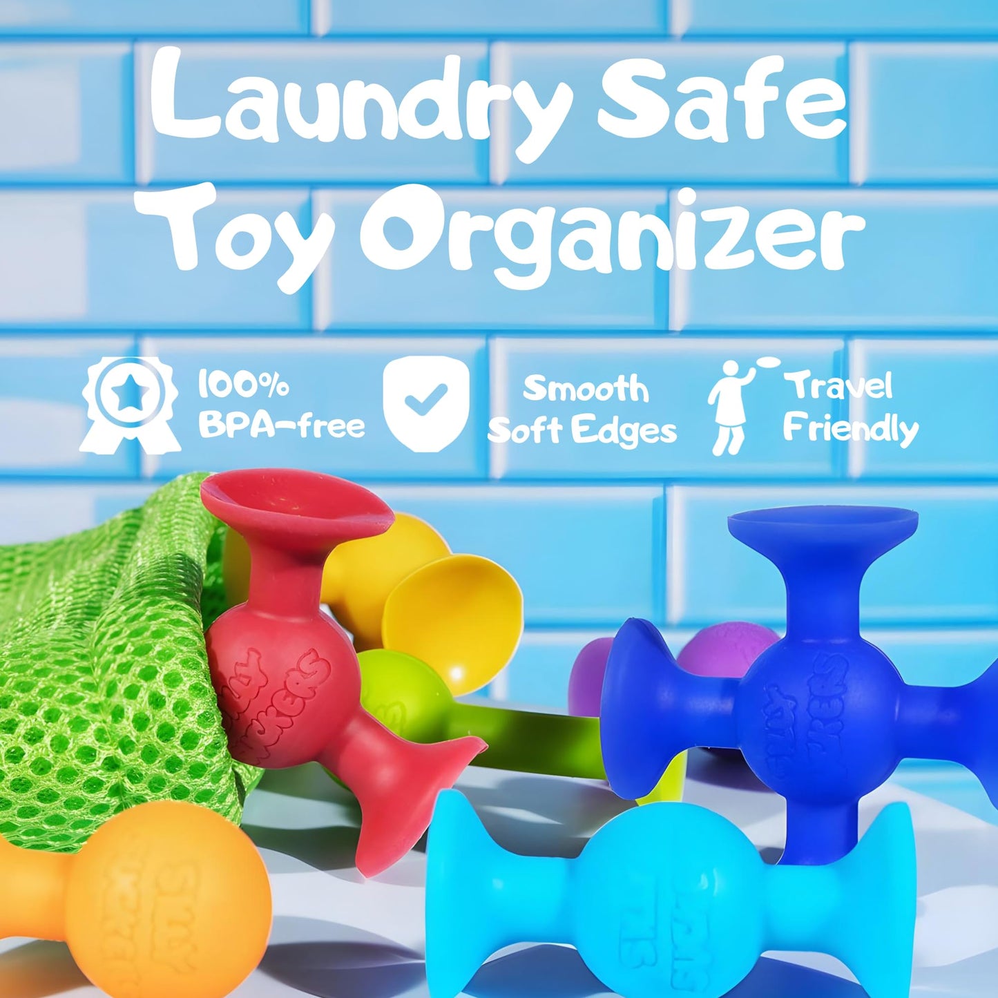 Silly Suckers Suction Toys 50 Pcs | Building Toys | Smooth Soft Edges | Montessori Toys | Toddler Toys | Sensory Toys | Bath Toy
