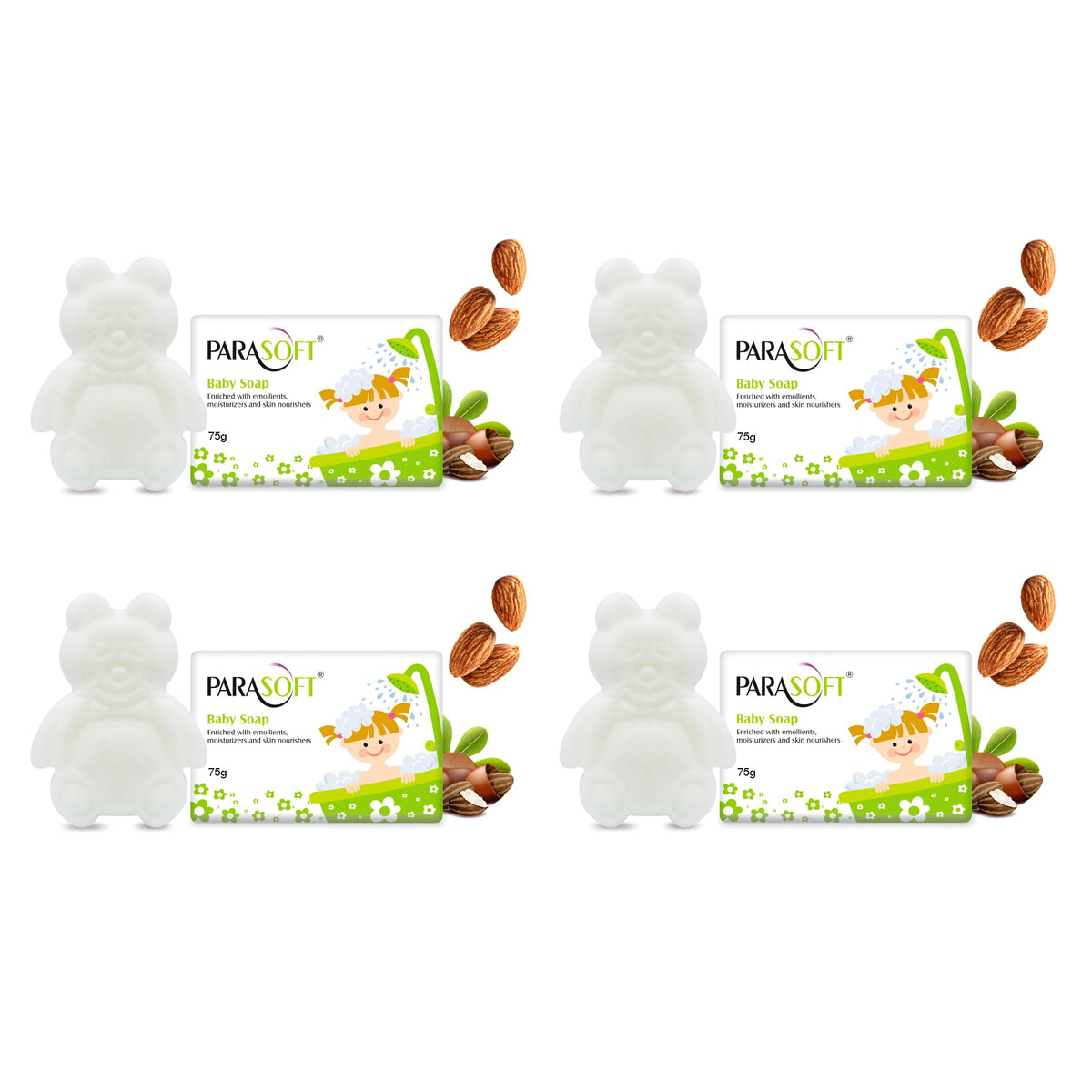 Parasoft Baby Soap 75 G (Pack Of 4)  Gentle Moisturizing Baby Bath Soap With Emollients & Skin Nourishers | Mild Cleansing Soap