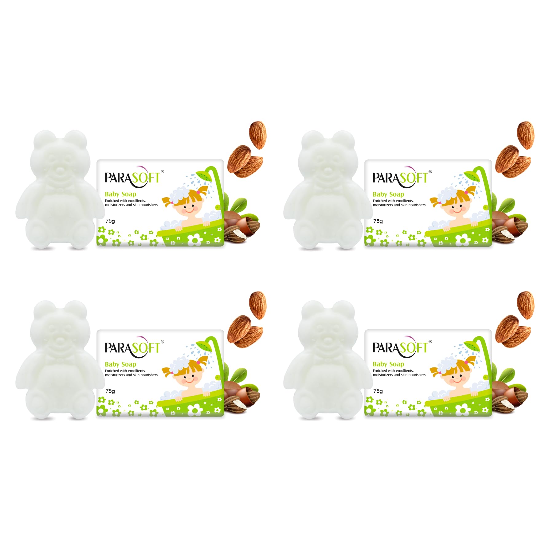 Parasoft Baby Soap 75 G (Pack Of 4)  Gentle Moisturizing Baby Bath Soap With Emollients & Skin Nourishers | Mild Cleansing Soap