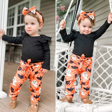 Aalizzwell 0-3 Months Newborn Infant Baby Girls Halloween Clothes Ghost Outfit Black