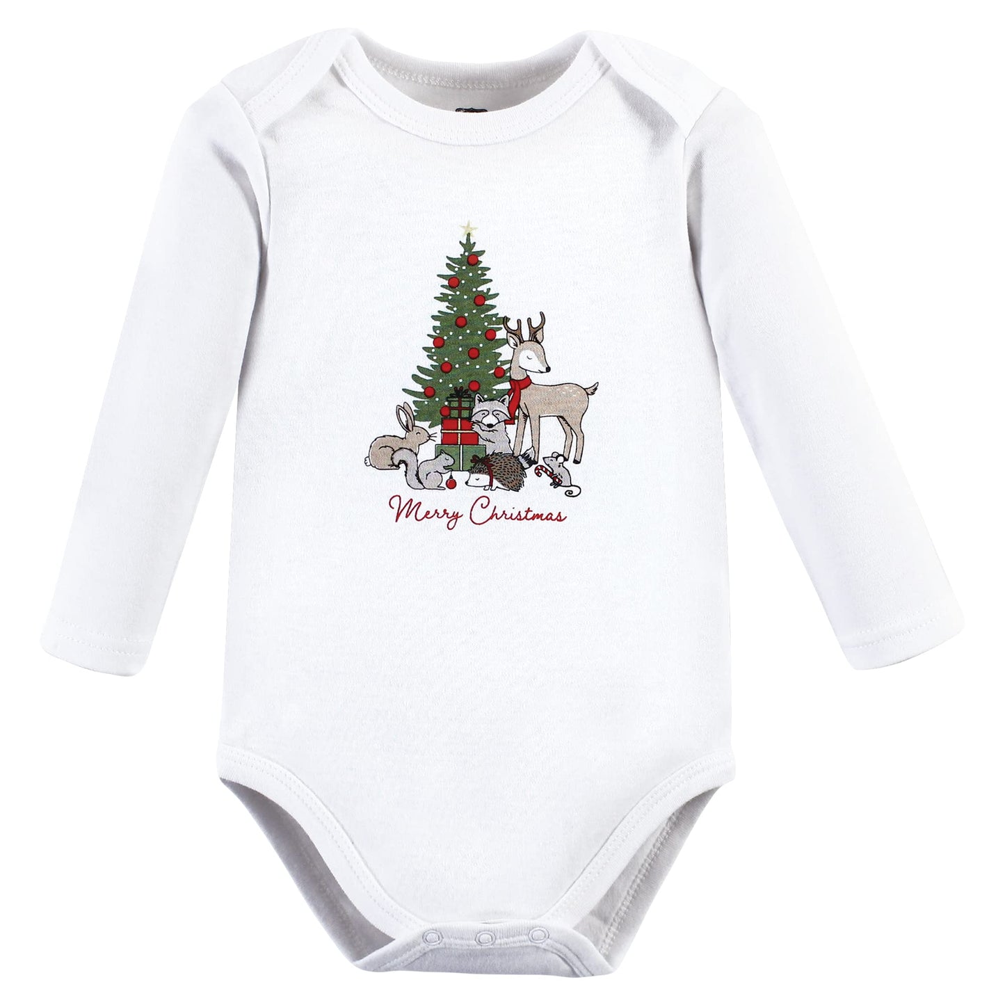 Hudson Baby Unisex Baby Cotton Long-Sleeve Bodysuits, Christmas Forest 3-Pack, 6-9 Months