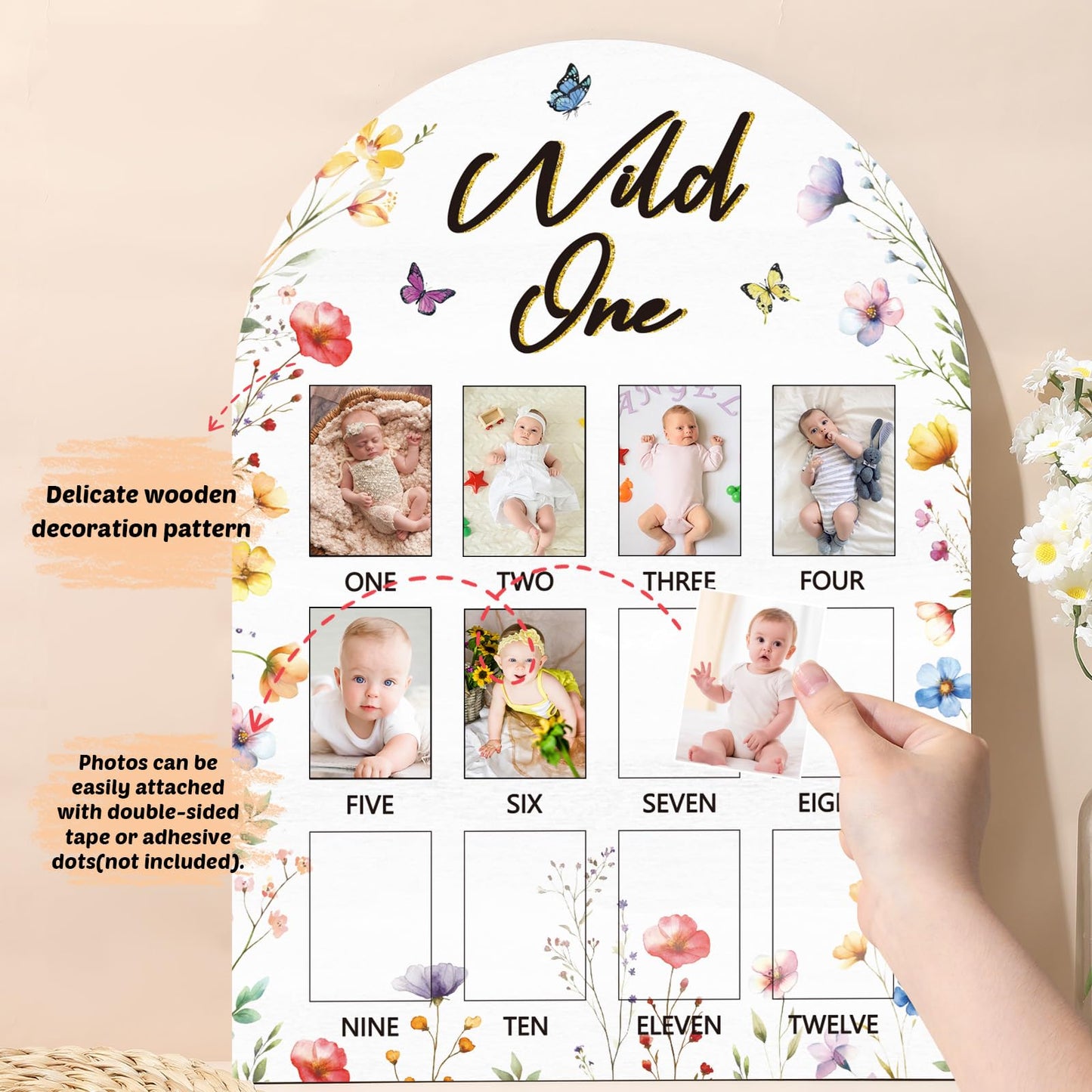 My First Year Photo Board Wild One Photo Board Spring Wildflower One Year Old Birthday Decoration First Year Picture Frame 12 Mo