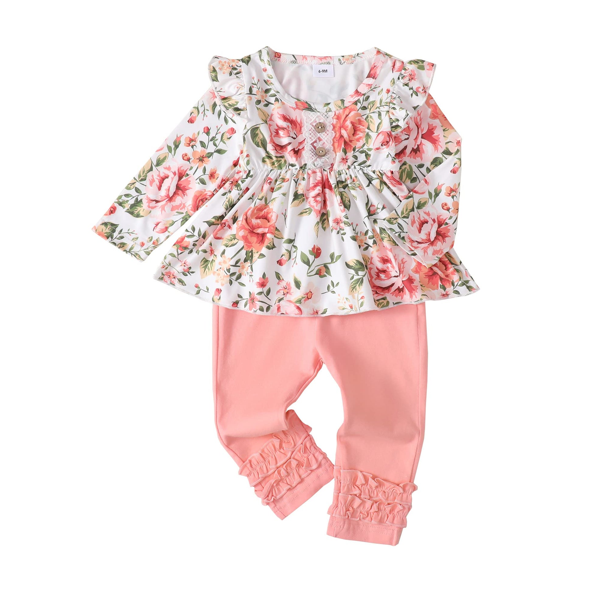 Baby Girl Clothes Toddler Girl Cute Outfits Long Sleeve Ruffle Shirt Solid Pants Little Baby Girl Fall Winter Clothes 12-18 Mont