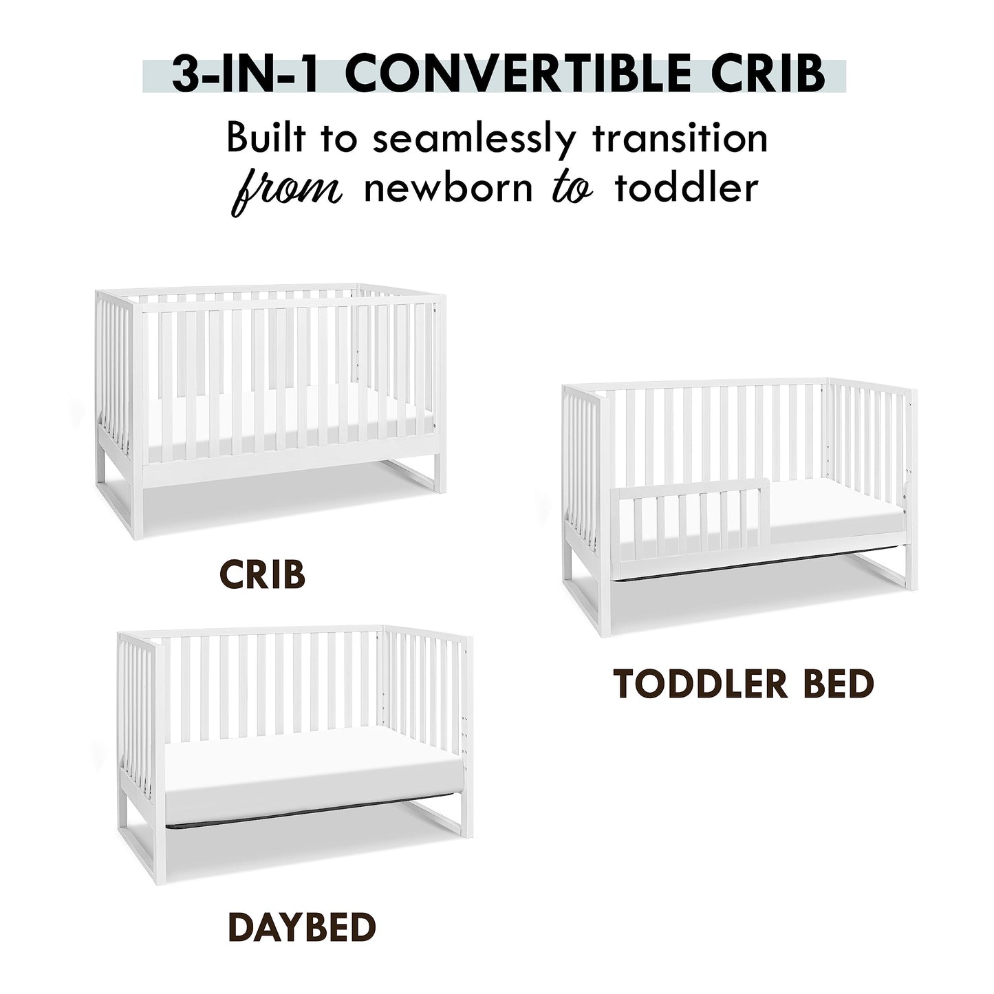 Davinci Hunter 3-In-1 Convertible Crib, White, Easy Assemble, Greenguard Gold Certified