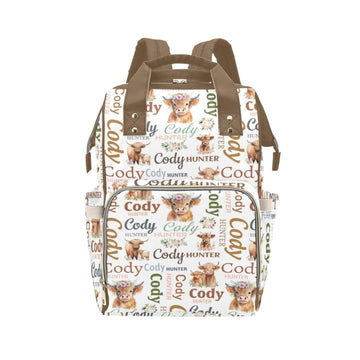 Workvalor Personalized Highland Cow Diaper Bag Backpack with Name - Custom Baby Travel Tote for Mom or Dad, Nursing Bag for Girl