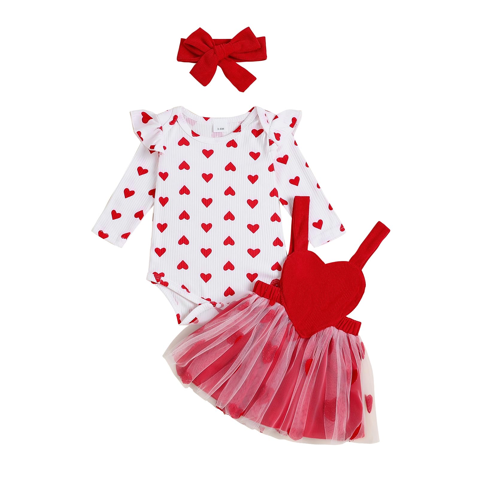 Christmas Baby Girl Outfit Newborn Cute Elk Fly Sleeve Romper Overall Dress Infant Girls Fall Winter Skirt Set (Tulle Valentines