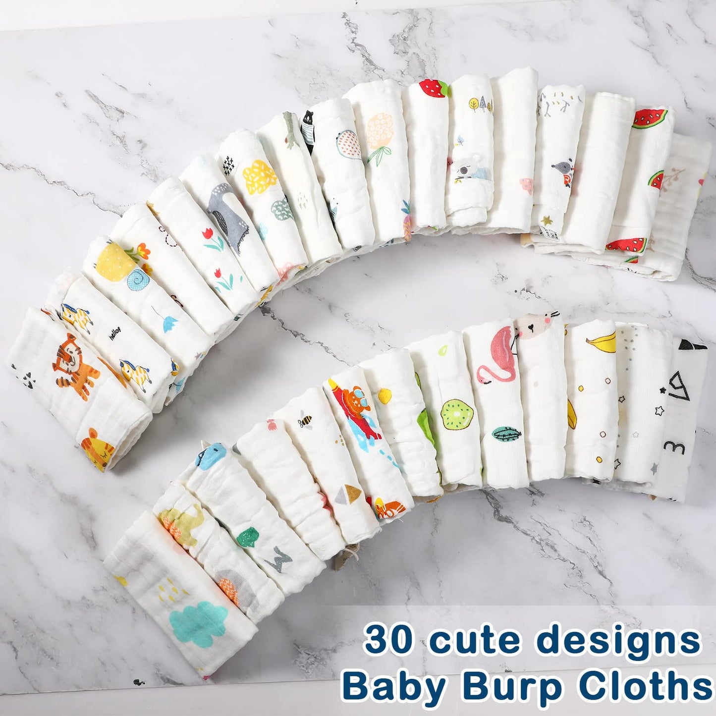 Kenning 30 Pieces Muslin Baby Washcloths For Newborn 10   X10    Soft Absorbent Muslin Burp Cloths Wash Clothes Baby Face Towels