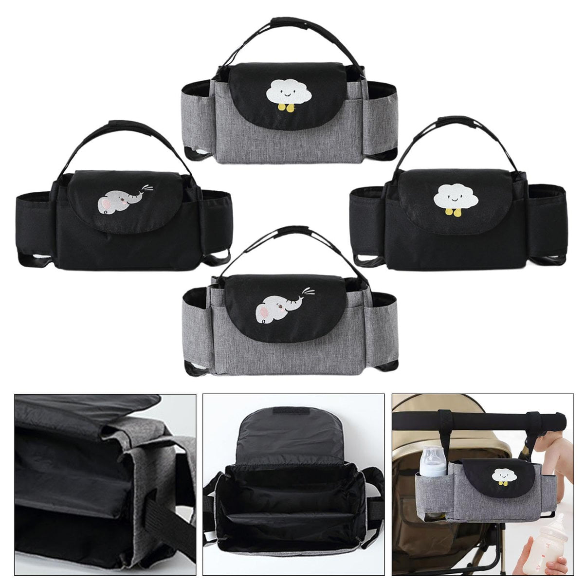 Fashion My Day Strollers Organizer Bag Container Baby Diaper Bag for Pushchair Strollers Pram Black Gray Cloud