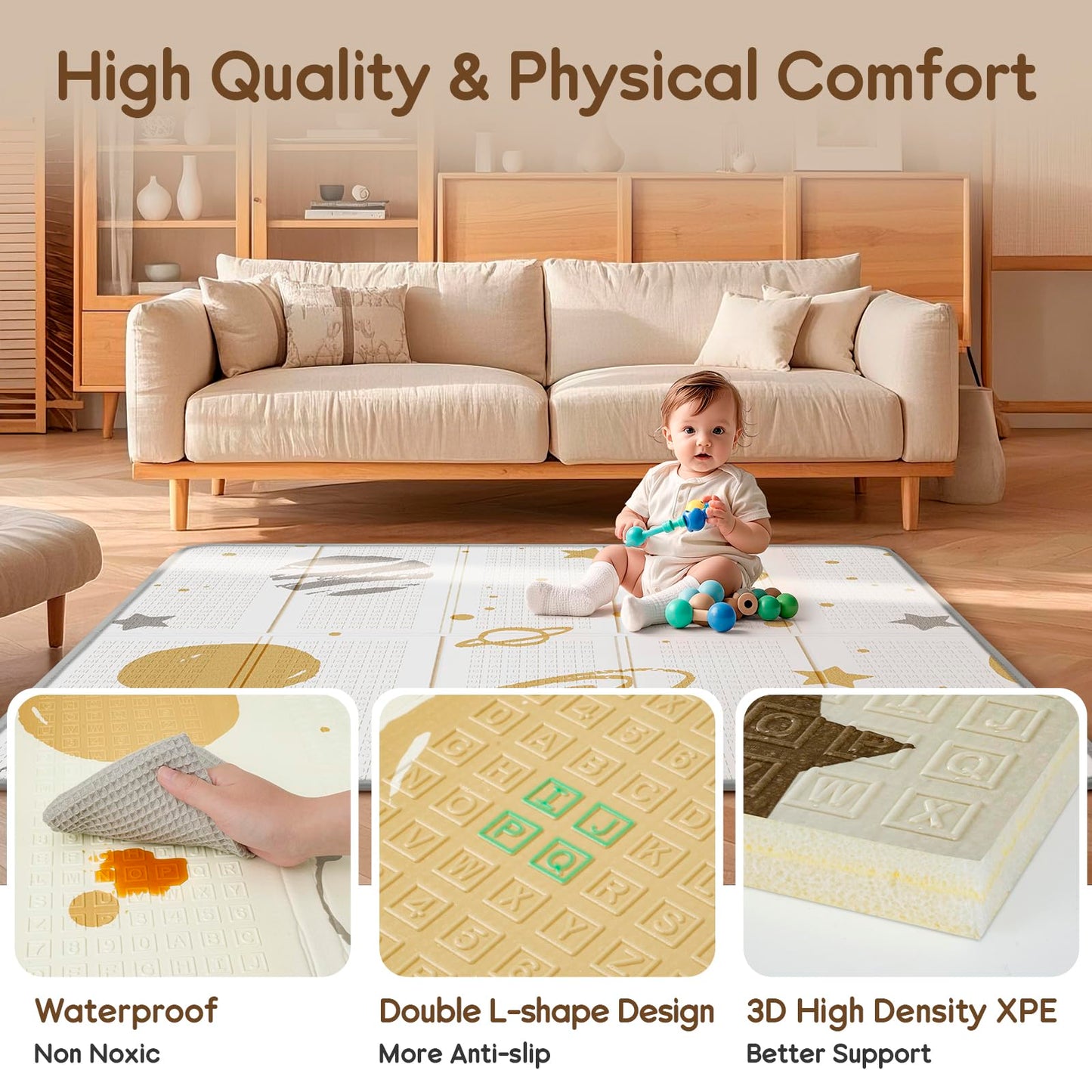 Foldable Baby Play Mat, Piglog Waterproof Playmats For Babies And Toddlers Kids, Safe Foam Playmat For Tummy Time, 50X50 Playpen