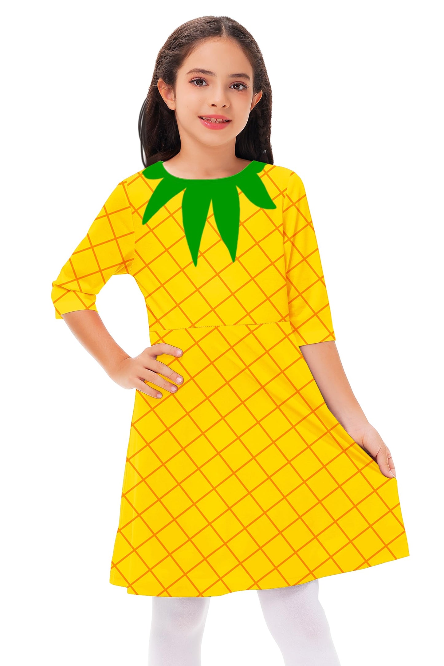 Remimi Girls Pineapple Dresses Halloween Fruit Dress Printed A-Line Party Dress 13-14 Years