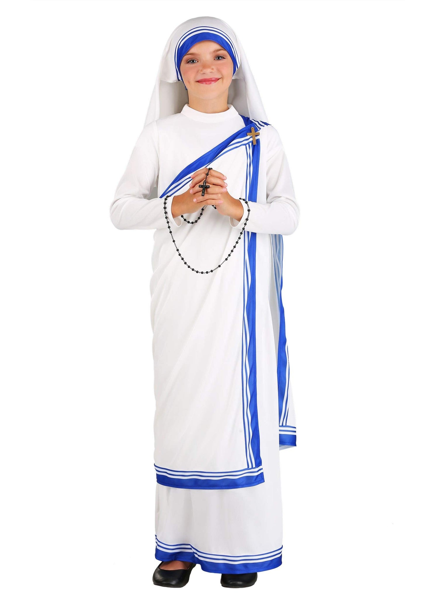 Mother Teresa Costume For Girls, Catholic Nun Dress, Girls Sari Dress, Saint Costume For Halloween & Dress-Up Medium