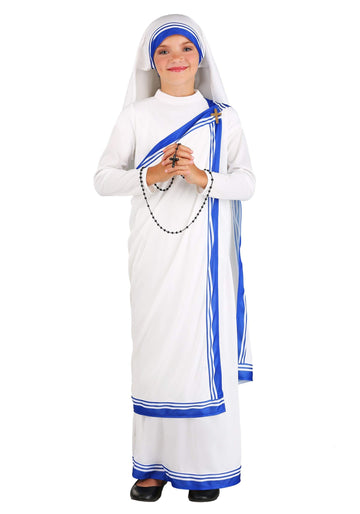 Mother Teresa Costume For Girls, Catholic Nun Dress, Girls Sari Dress, Saint Costume For Halloween & Dress-Up Medium