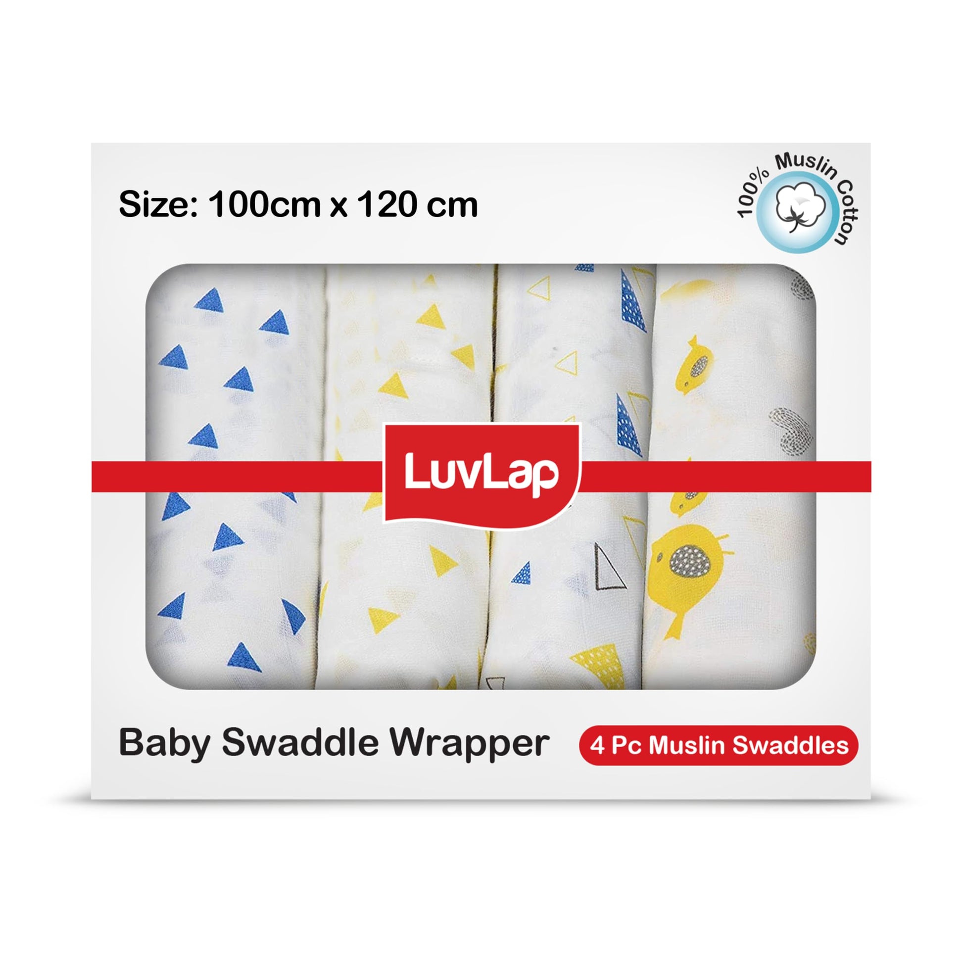 Luvlap 100% Cotton Muslin Baby Swaddle Set, Baby Towel, Size120Cm X 100Cm (47X39), Birds Printed On White, 018 Month+, Print