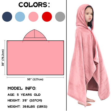 Hiturbo Kids Hooded Fleece Towel: Soft Plush Pool Beach Towel Wrap - 50'X30' Toddler Bath Blanket For Boys Girls 3-12 Years (P