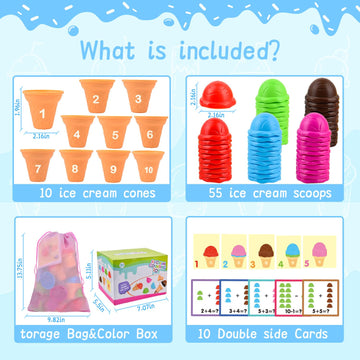 Sotodik Ice Cream Counting and Color Sorting Stacking Toys for Kids Boys Girls Age 3-5,Montessori Preschool Kindergarten Learnin