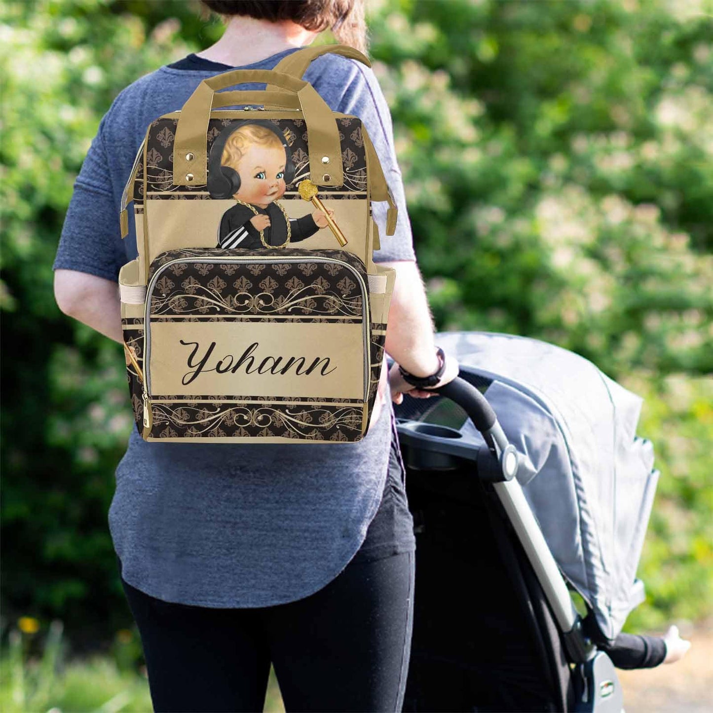 M Yescustom Personalized Diaper Bag For Baby, Large Capacity Custom Brown Crown Prince Diaper Bag With Name, Waterproof Diaper B