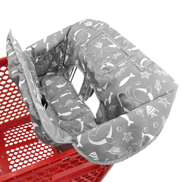 2-In-1 Shopping Cart And High Chair Cover For Baby, Padded Cover, Fold'N Roll Style, Portable With Carry Bag (Gray Seaworld)