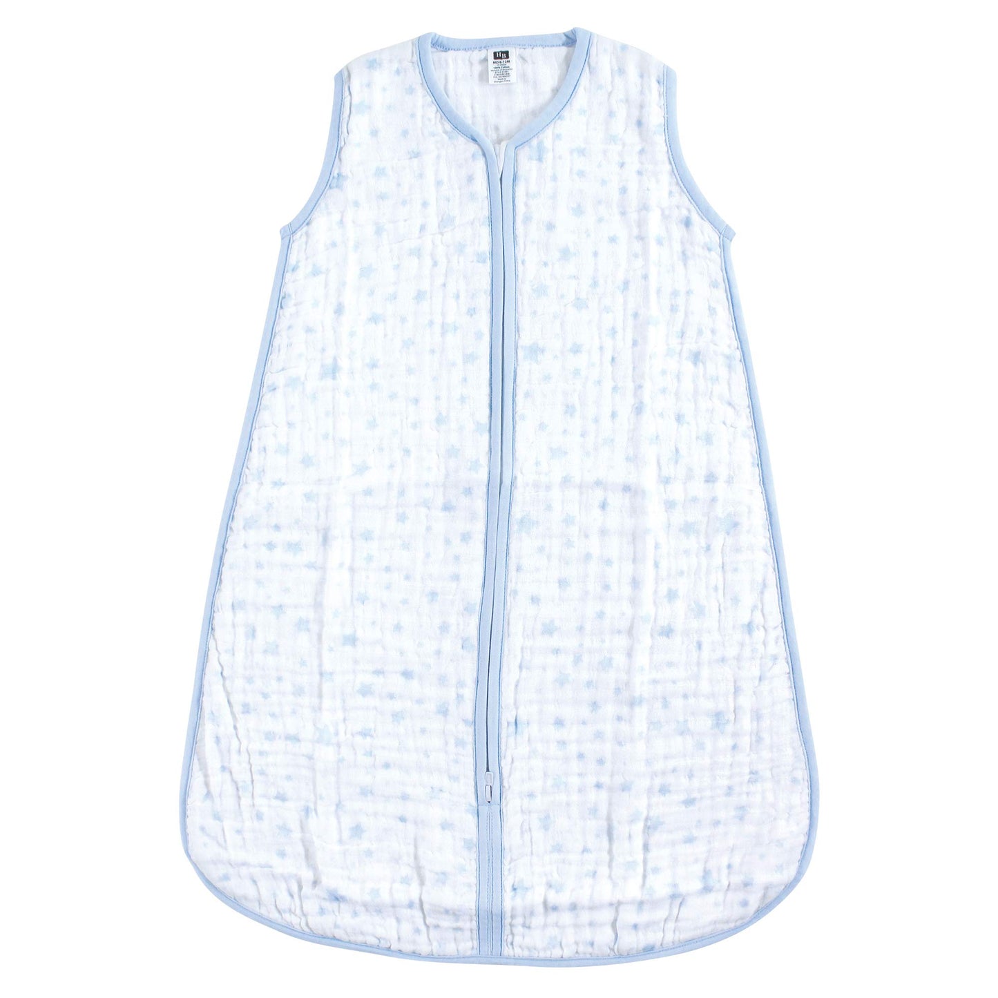 Hudson Baby Unisex Baby Muslin Cotton Sleeveless Wearable Sleeping Bag, Sack, Blanket, Blue Stars, 12-18 Months