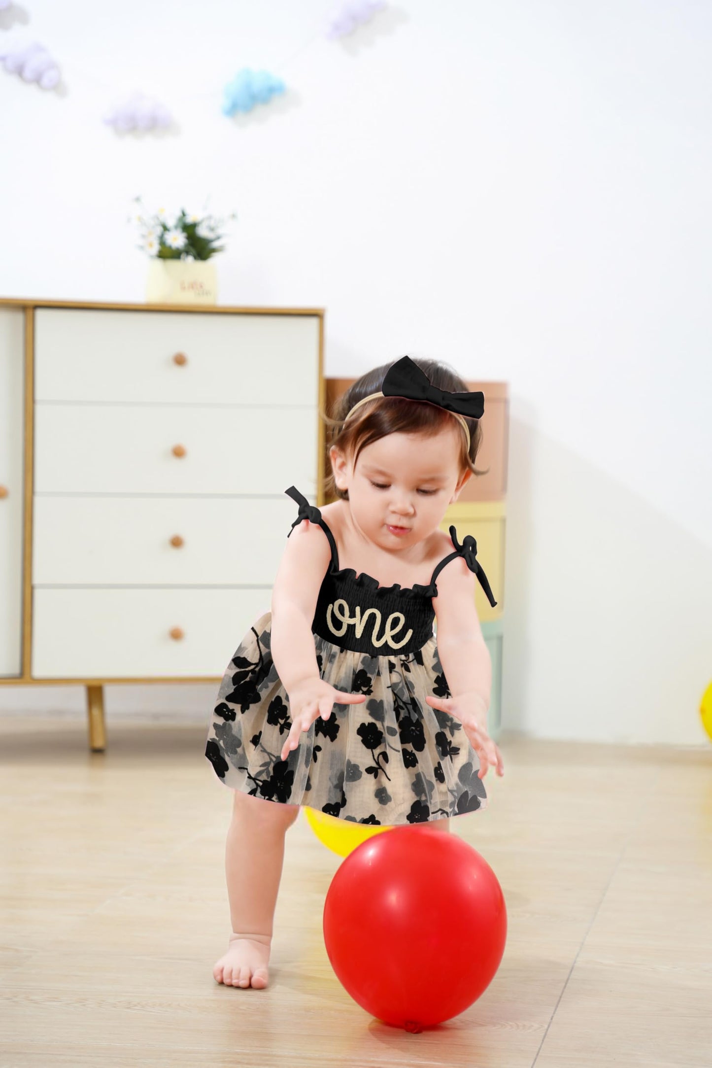 Titkkop Baby Girl 1St Birthday Clothes One Year Old Tulle Romper Sleeveless Bodysuit Cake Smash Outfits(Apricot & Black,9-12M)