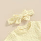 Toddler Baby Girls Daisy Chenille Patch Outfit Short Sleeve T-Shirt Shorts Headband 3Pcs Summer Clothes Set (Yellow, 18-24 Month